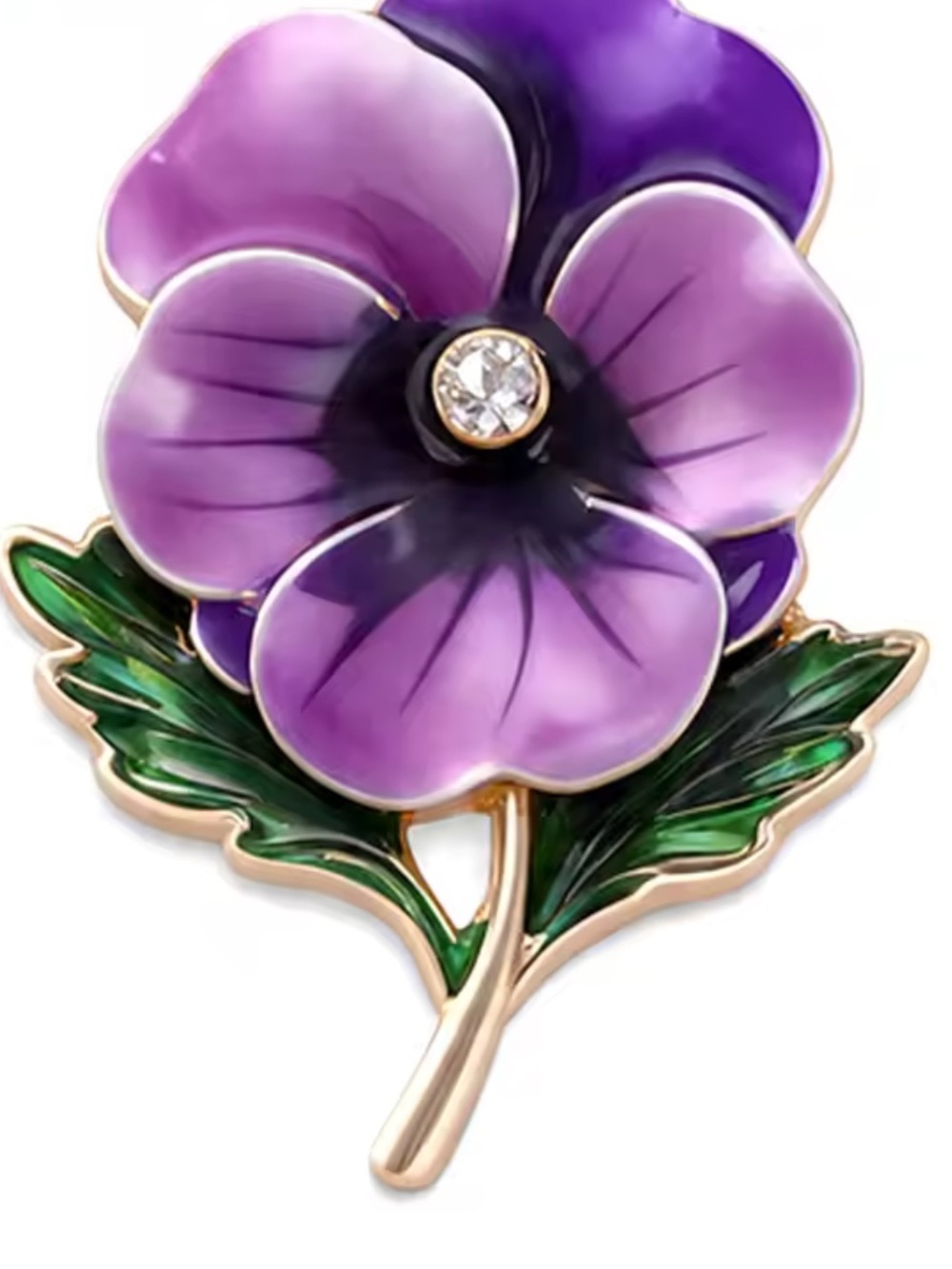 Purple Pansy Flower Gold Brooch View 5